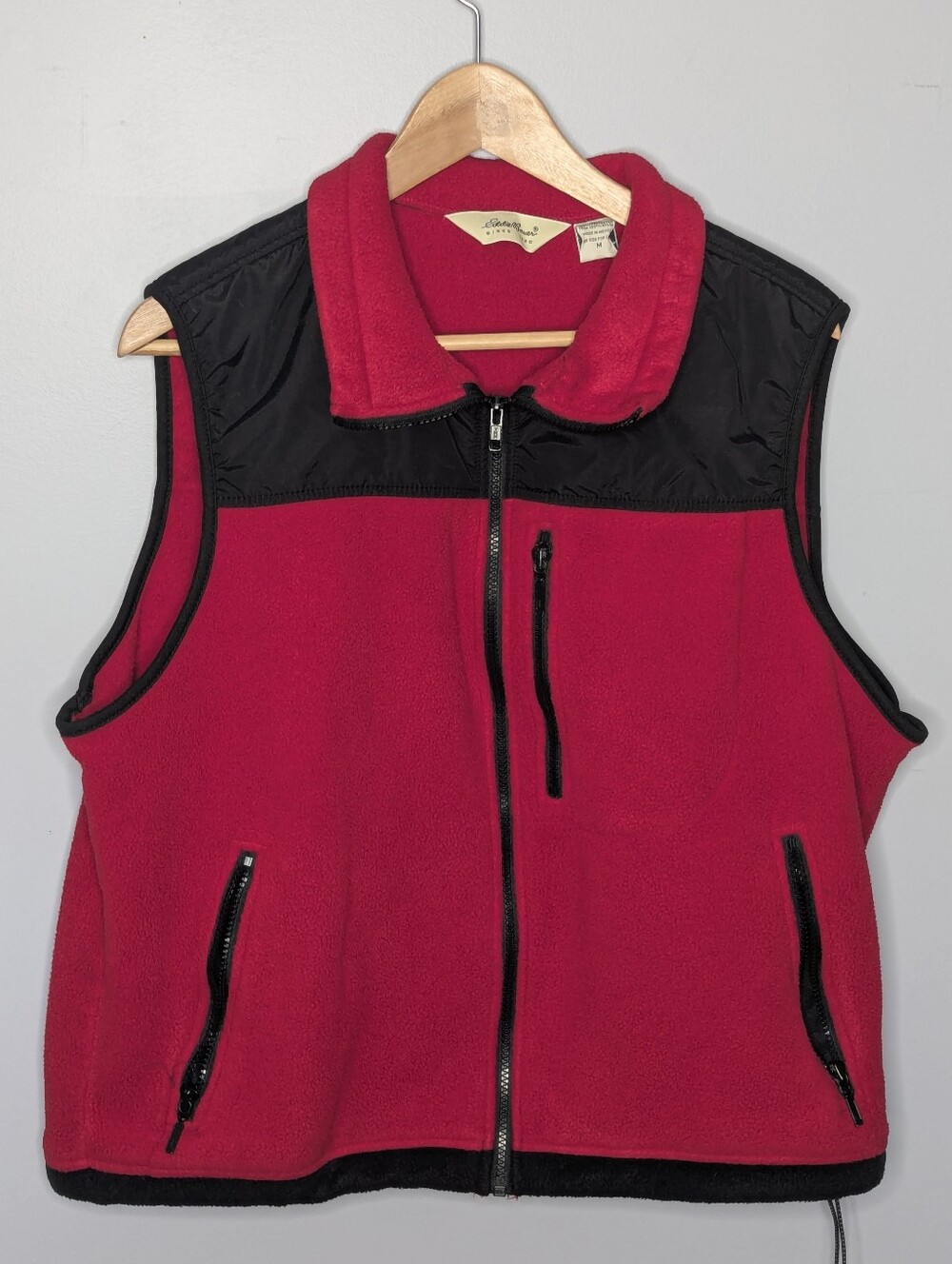 Vintage Eddie Bauer Fleece Vest Red Black Colorblock Gorpcore Men's Size Medium